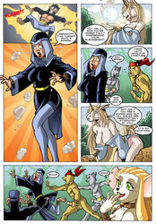 anthro blonde_hair blue_eyes breasts comic english_text equine erection fabio_paulino feline fur furry green_eyes hair horn imminent_rape magic magic_user masturbation monkey mouse penis primate rodent text transformation unicorn vixine_comics