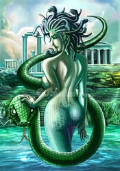 1girls ass breasts dat_ass female gorgon greco-roman_architecture greek_mythology large_breasts medusa mythology nipples nude snake_hair solo timwork