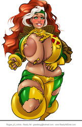 1girls anna_marie big_breasts blush breast_expansion breasts_bigger_than_head bursting_breasts busty expansion exposed_breasts female female_only gigantic_breasts green_eyes headband human marvel marvel_comics navel nipple_slip nipples readyart red_hair rogue_(x-men) skindentation solo straining_clothing tagme torn_clothes wardrobe_malfunction white_hair x-men