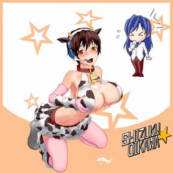 brown_hair chihaya_kisaragi cow_print idolmaster idolmaster_cinderella_girls oikawa_shizuku shizuku_oikawa tagme