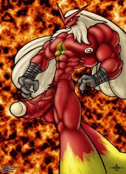 aneros_(artist) anthro blaziken color male male_only muscles nude penis pokemon pokemon_(species) side_view solo standing tagme testicles