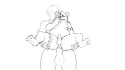 3_toes anal anal_sex animated anon balls bear blush bulge carrying duo erection fluffydonuts frame_by_frame human human_on_anthro interspecies male male_penetrating mammal one_eye_closed penetration penis size_difference standing stomach_bulge toes yaoi