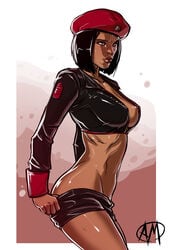 beret black_hair breasts brown_eyes command_and_conquer dark-skinned_female dark_skin female ganassa high_resolution military_uniform natasha natasha_volkova nipples red_alert_(video_games) red_alert_3 short_hair shorts sideboob solo undressing uniform