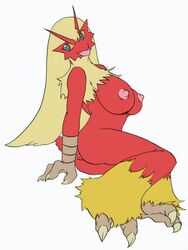 ass blaziken breasts color female female_only nipples nude pokemon pokemon_(species) side_view sitting solo sya tagme