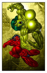 2d 2girls abs battle big_breasts black_hair breasts fight giant_breasts green_hair green_skin hair_streak huge_breasts hulk_(series) hyper_muscles justin_b_long marvel marvel_comics multicolored_hair multiple_girls muscles muscular muscular_female nipples panties punched red-skinned_female red_she-hulk red_skin she-hulk thong topless veiny_muscles yellow_eyes