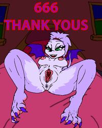 1girls all_dogs_go_to_heaven anthro anus belladonna_(all_dogs_go_to_heaven) breasts canine claws dog don_bluth furry green_eyes in_bed laying_on_bed nipples purple_fur pussy spread spread_legs tagme vinny_van_yiffy wings