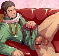 1boy 1male axis_powers_hetalia balls ballsack body_hair bottomless censored erect_penis foreskin funa_(artist) human human_only intact male male_focus male_only muscular_male pantsless penis pubes pubic_hair retracted_foreskin sadiq_annan scrotum scruffy_beard sideburns solo solo_male spread_legs tagme testicles turkey_(hetalia) uncut veiny_penis