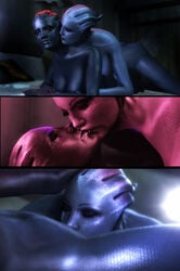 2girls 3d alien asari blue_skin cunnilingus female female_only fugtrup garry's_mod kissing liara_t'soni mass_effect nude oral sex source_filmmaker yuri