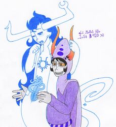 2boys :) black_hair blue_eyes blue_hair clothing cuntboy cuntboy_sans_balls dialogue duo duo_focus english_text fangs gamzee_makara grey_skin herm hermaphrodite homestuck horns intersex long_hair male male_only maleherm ms_paint_adventures multi_genitalia multi_penis pandemoniumincarnate penis pussy sharp_teeth short_hair smile sprite tail tavrisprite tentabulge tentacle_penis text triphallia troll white_background white_skin yellow_eyes