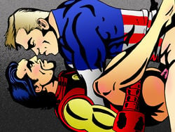 2boys abs anal anal_sex ass avengers biceps black_hair blonde_hair blush bottomless captain_america closed_eyes facial_hair gay iron_man male male_only marvel missionary_position multiple_boys multiple_males muscles penis sex steve_rogers tony_stark tripperfunster uncensored yaoi