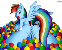 alpha_channel anthro anus back_turned ball_pit big_breasts blue_fur breasts clitoris cutie_mark equine feathers female friendship_is_magic fur hair hooves horse long_hair looking_at_viewer looking_back mammal marukomuru multicolored_hair my_little_pony nipples object_in_mouth pegasus pony presenting purple_eyes pussy rainbow_dash_(mlp) raised_tail solo straight_hair wings