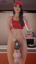 3d coffee coffee_mug covering_crotch covering_penis fortnite futanari hiding_erection jinxed_xp ruby_(fortnite) solo_futa