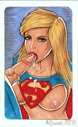 2009 areola bivouac blonde_hair blue_eyes breasts cum dc_comics erect_nipples faceless_male fellatio hair nipples oral supergirl superman_(series)