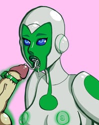 artist_request aya_(green_lantern) blue_eyes cyborg dc female green_lantern green_lantern:_the_animated_series green_skin penis robot robot_girl ship uncensored