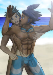 2boys beach brawly_(pokemon) clothes color day front_view male male_only marlon_(pokemon) multiple_males nude outdoors pokemon shizui tagme yaoi