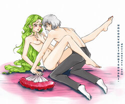 1girls bishoujo_senshi_sailor_moon black_moon breasts clothing esmeraude fan female green_hair long_hair male nipples nude pale-skinned_female pale_skin prince_diamond small_breasts tagme unconventionalsenshi villainess