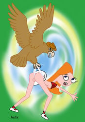 agent_e bad_anatomy candace_flynn disney disney_channel disney_xd eagle female ginger helix human interspecies nipples phineas_and_ferb tagme wedgie white_female