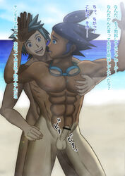 2boys anal anal_sex artist_request beach brawly_(pokemon) censored erection gay human human_only japanese_text male male/male male_only marlon_(pokemon) nude outside pokemon shizui tagme text translation_request yaoi