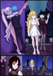 after_sex blake_belladonna bodysuit color comic deflation dress evil_grin grimm_(rwby) high_heels male multiple_girls neptune_vasilias penis possessed possession ruby_rose rwby sagabel sex silent_comic skinsuit smile standing_missionary weiss_schnee yang_xiao_long