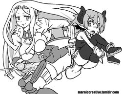 blush cleavage cum demon_girl demon_tail disgaea disgaea_3 futanari horns intersex looking_at_viewer marnic masturbation monochrome pointy_ears raspberyl thighhighs