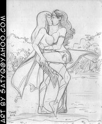 2012 dc dc_comics female justice_league kissing multiple_girls satyq supergirl superman_(series) wonder_woman wonder_woman_(series) yuri