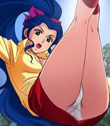 1girls blue_hair breasts female long_hair oka_megumi panties skirt voltes_v