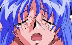 2d 90s animated blue_hair bouncing_breasts breasts feet_out_of_frame female forced_to_watch game_cg hair_grab human human_female human_male human_only large_breasts lilia_milcrave male open_mouth rape raped_couple short_hair sogna tears viper_(series) viper_f40