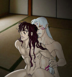 anal arm_grab fedini inuyasha lips long_hair male male_only muscle naraku sesshoumaru sex yaoi