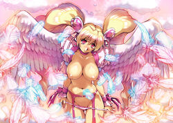 1girls blonde_hair breasts cure_angel cure_peach feathers female fresh_precure! fresh_pretty_cure! garter_belt garters hisahiko large_breasts magical_girl momozono_love panties panty_pull pink_eyes precure pretty_cure pussy solo super_form tied_hair twintails uncensored underwear wings wrist_cuffs