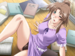 black_panties book brown_hair dress game_cg purple_dress sagara_family sagara_maria zyx