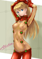 1girls :o armpits arms_behind_head arms_up asuka_langley_sohryu blue_eyes brown_hair clothing covered_navel erect_nipples erect_nipples_under_clothes female female_only hair highres human long_hair navel neon_genesis_evangelion plugsuit pose posing pubic_hair rasukaru rebuild_of_evangelion see-through see-through_clothing sensual sexy_armpits small_breasts solo straight_hair test_plugsuit