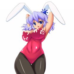 animal_ear blue_eyes bunny_ear bunnysuit chuuten_(tyuuten) cum cum_on_body cum_on_upper_body curvy lavender_hair merlin_prismriver pantyhose short_hair touhou