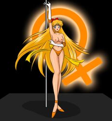 areola bishoujo_senshi_sailor_moon bow breasts choker elbow_gloves erect_nipples female female_only gloves human minako_aino nipples panties planet_symbol pole pose posing s2x sailor_venus small_breasts smile smooth_skin solo stripper stripper_pole thong venus_symbol