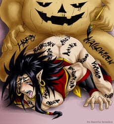 2boys anal ass black_eyes black_hair body_writing earthquake_(samurai_shodown) forced_yaoi gay halloween male male_only malesub rape saliva samurai_shodown sex tam_tam translated yaoi zetsho