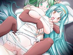 ail_soft blood blue_hair blush breasts brown_eyes censored character_request green_eyes green_hair huge_breasts penis pussy ribahara_aki sex torn_clothes virgin