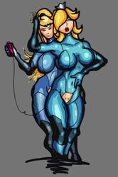 2girls arantonak bodysuit button cable female female_only human mario_(series) metroid multiple_girls nintendo princess_rosalina samus_aran vibrator vibrator_cord wire yuri zero_suit zero_suit_samus