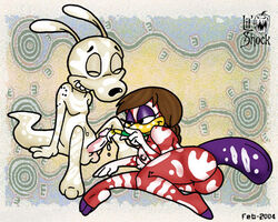 2004 anthro bodypaint cum female furry interspecies lil'_shock male male/female marsupial nickelodeon original_character paint paintbrush painting platypus rocko rocko's_modern_life straight tagme toony wallaby