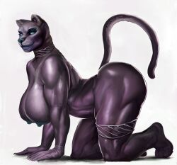 anthro blue_eyes doggy_style_position feline female keeltheequine large_ass large_breasts muscular_female nipples nude on_hands_and_knees panther solo tail