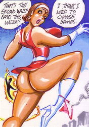 ass big_ass boots brown_hair clueless dat_ass dc dc_comics doom_patrol elasti-girl giantess gloves humor joe_gravel negative_man no_panties panties_around_legs short_hair size_difference sketch_card tiara