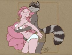 anthro breast_grab breasts canine female fingering fondling fox fur furry handjob interspecies male mammal multiple_tails raccoon reach_around straight topless tygurstar