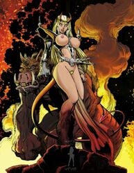 armor art_adams arthur_adams blonde_hair breasts demon_girl edit large_breasts magik_(illyana_rasputin) marvel new_mutants nipples peter_steigerwald pubic_hair shoulder_armor x-men ypyb