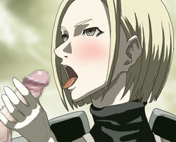 blush censored claymore handjob helen_(claymore) mosaic_censoring open_mouth penis tagme