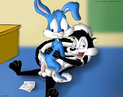 anthro buster_bunny fur furry gay looney_tunes male male_only mammal multiple_males pepe_le_pew rabbit skunk smooth_fur tiny_toon_adventures