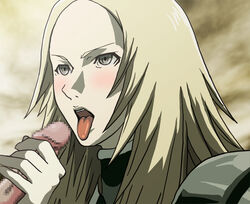 blush censored claymore handjob miria_(claymore) mosaic_censoring open_mouth partial_male penis tagme tongue_out unknown_artist