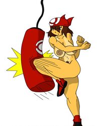 bandana breasts color evelyn1991 female female_only human human_only may_(pokemon) nintendo nipples on_one_foot pokemon punching_bag solo standing tagme