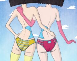 2girls ass back_view duskchant female female_only human kiwi_(one_piece) mozu_(one_piece) multiple_females multiple_girls one_piece panties square_sisters thigh_gap topless