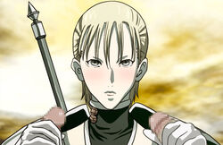 blonde_hair blush censored claymore female handjob jean_(claymore) looking_at_viewer pale-skinned_female pale_skin penis penis_grab short_hair silver_hair