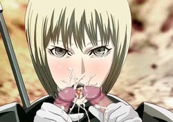 blush censored clare_(claymore) claymore cum cum_in_mouth double_handjob handjob tagme