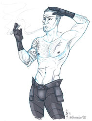 male male_only mass_effect shirtless smoking solo tagme uncensored zaeed_massani