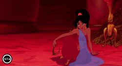 2d 2d_animation accurate_art_style ai ai_generated aladdin animated bare_arms bare_breasts bare_midriff bare_shoulders belly_button black_hair black_ponytail bra bracelet brown_eyes brown_skin dark-skinned_female dark_skin disney earrings evil_queen_jasmine exposed_breasts exposed_nipples gold_(metal) gold_bracelet gold_earrings gold_jewelry golden_bracelet golden_earrings harem_girl harem_jewelry harem_outfit harem_pants jafar_harem_outfit lipstick long_hair midriff navel nipples nipples_exposed nipples_outside pointy_shoes ponytail princess_jasmine red_bra red_lipstick red_pants slave slave_outfit slavegirl strip stripping